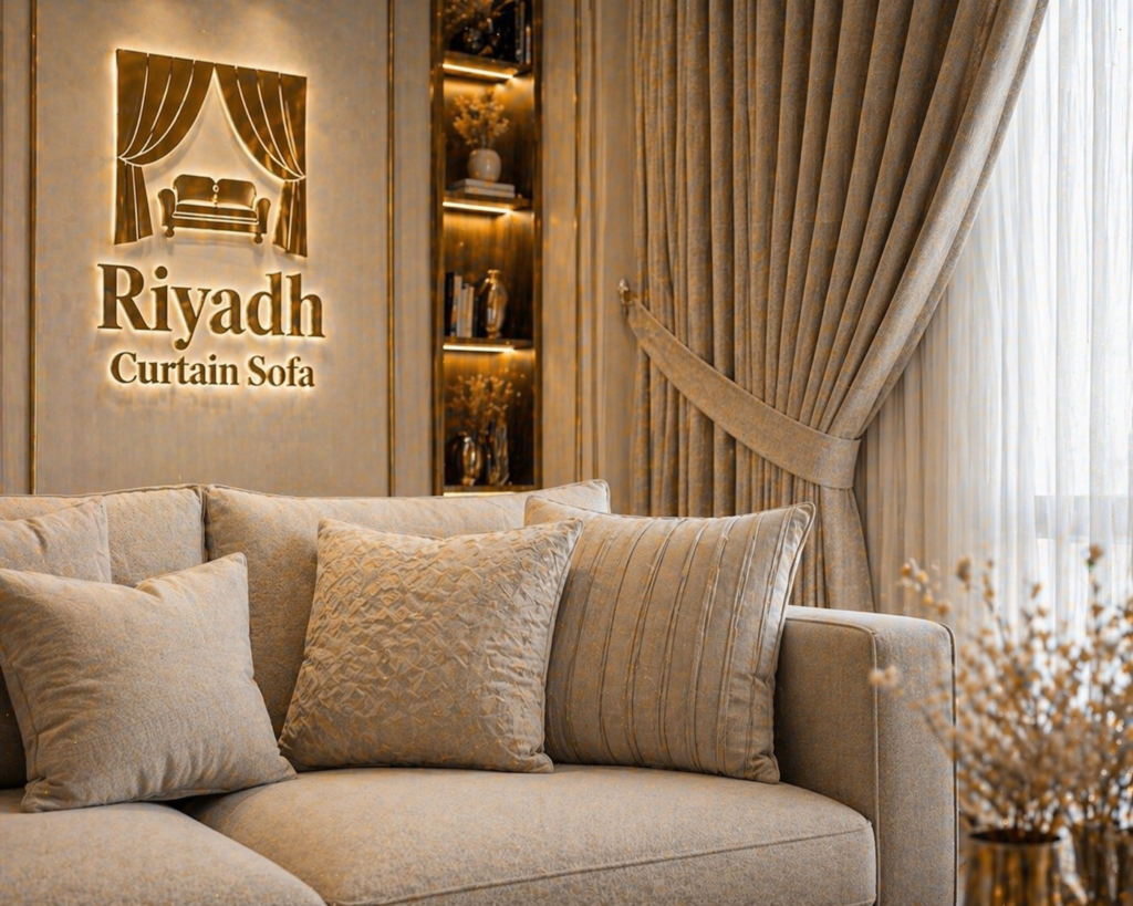 Sofa and curtain matching Riyadh with premium fabric detail in living room