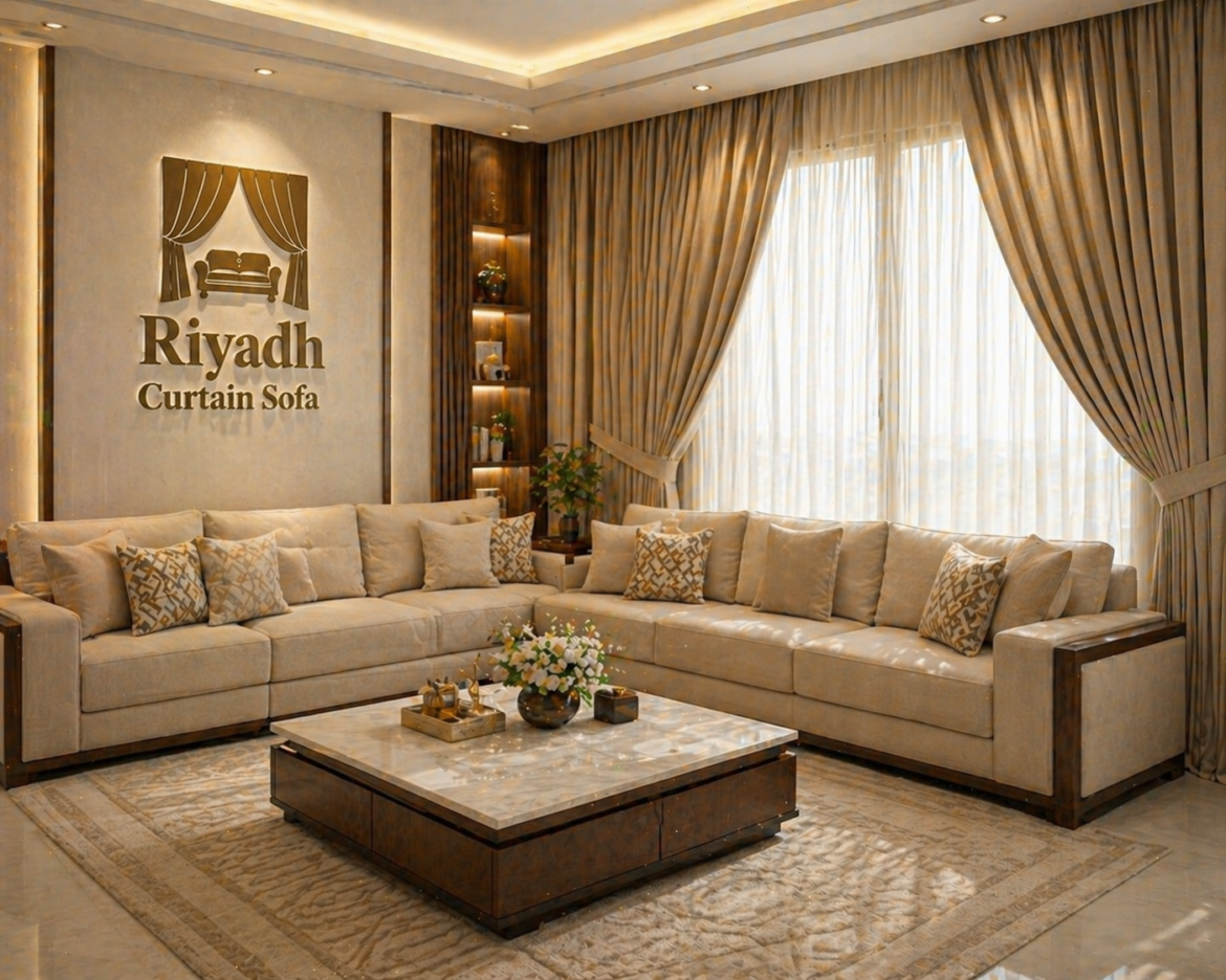 Sofa set Riyadh modern living room with matching curtains and L shape sofa