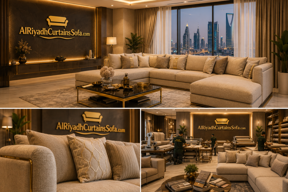 Luxury modern sofa design in Riyadh living room with elegant beige L-shape sofa and premium interior décor