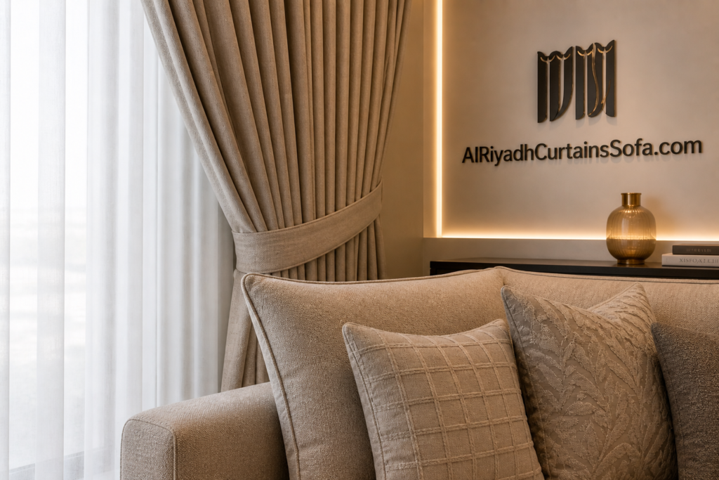 Custom sofa and curtain matching Riyadh with premium fabric and stitching detail